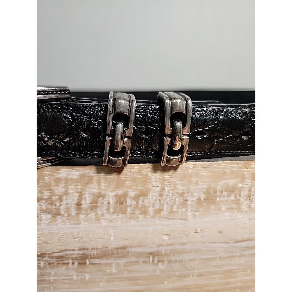 J Deegan 925 Equestrian Belt 4 Piece 1" Buckle Set Black Crocodile Leather 38" - Picture 3 of 12
